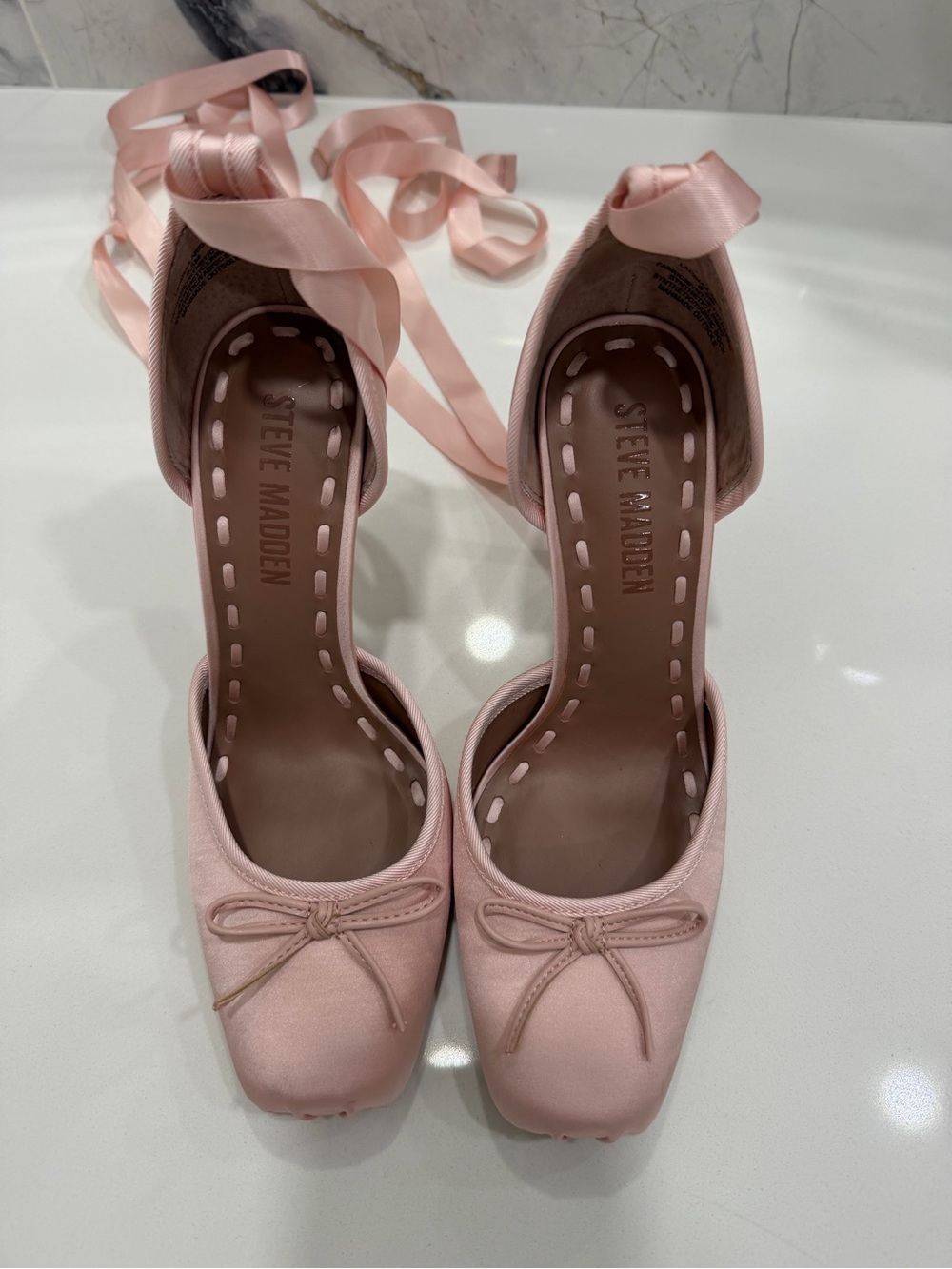 Steve Madden Blush Satin Ankle-Tie Ballet Pumps